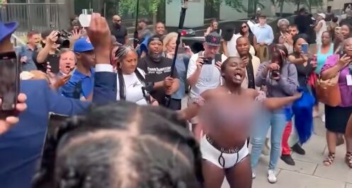 Diddy Fans Celebrate Verdict by Breaking Out Baby Oil Outside Courthouse – Glistening Nip Slip! [WATCH]