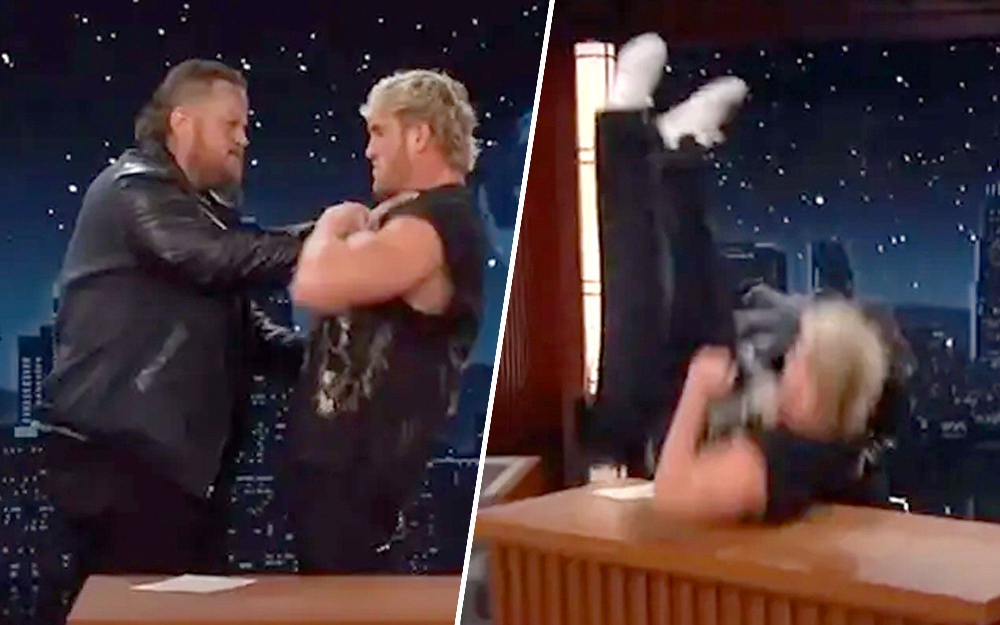 Jelly Roll Fed-Up with Logan Paul and Chokeslams Him Through the Desk on ‘Jimmy Kimmel Live!’ [WATCH]